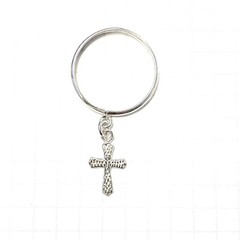(SIZE 5,6,7,8,9) DANGLING CROSS CHARM RING Two-Sided Design 925 STERLING SILVER