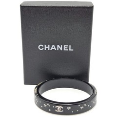 Chanel Black Resin Faux Pearl Crystal CC Logo Details Bangle Bracelet Jewelry