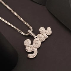 5 Ct Round Cut Simulated Diamond Custom Bling Name Pendant 14k White Gold Plated