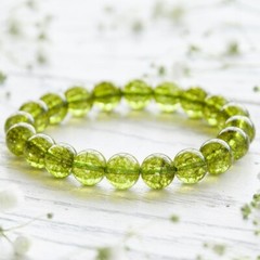 Natural Peridot Stone Bracelet 8mm Green Crystal Stretch Bracelet Handmade