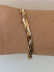 Solid 925 Silver Tri Color Yellow Rose Gold Plated Twisted Braided Herringbone