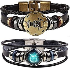 TAURUS Constellation Braided Rope Bracelet Punk Alloy Leather Bracelet Set of 2