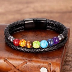 Men Leather Chakra Bracelet Healing Stone Bead Bangle Women Gifts Yoga Bracelets