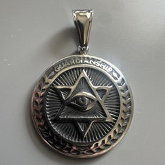Star Of David “GUARDIANSHIP” Evil Eye Medal Pendant Stainless Steel 24” Chain