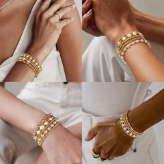 Gold Pearl Beaded Enewton Bracelets for Womengold Pearl Stackable Stretch Be