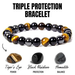 1 pc Natural Black Obsidian Hematite & Tiger Eye Beaded Bracelet