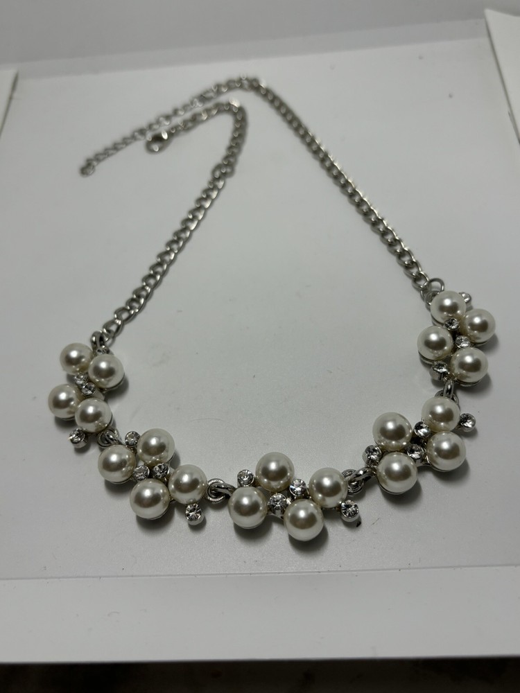 Pearl Rhinestone Silver Plated Chain 18” Necklace Extender 2-1/2”