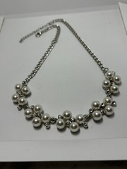 Pearl Rhinestone Silver Plated Chain 18” Necklace Extender 2-1/2”