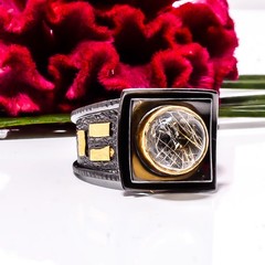 Golden Rutilated Quartz Black And Gold Plated 925 Sterling Silver Ring s.8.5 S50