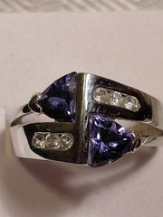 VTG ADI 925 Purple Trillion Triangles w/Clear Round Bezel set CZ Sz. 7 Thailand