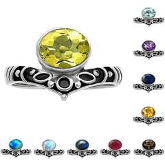 Boho Ornate Vintage Style Oxidized Gemstone Ring in 925 Silver for Women DGR1121