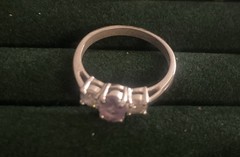 Lilac / White Stone Silver Ring, 925 Stamped – See Description For Details