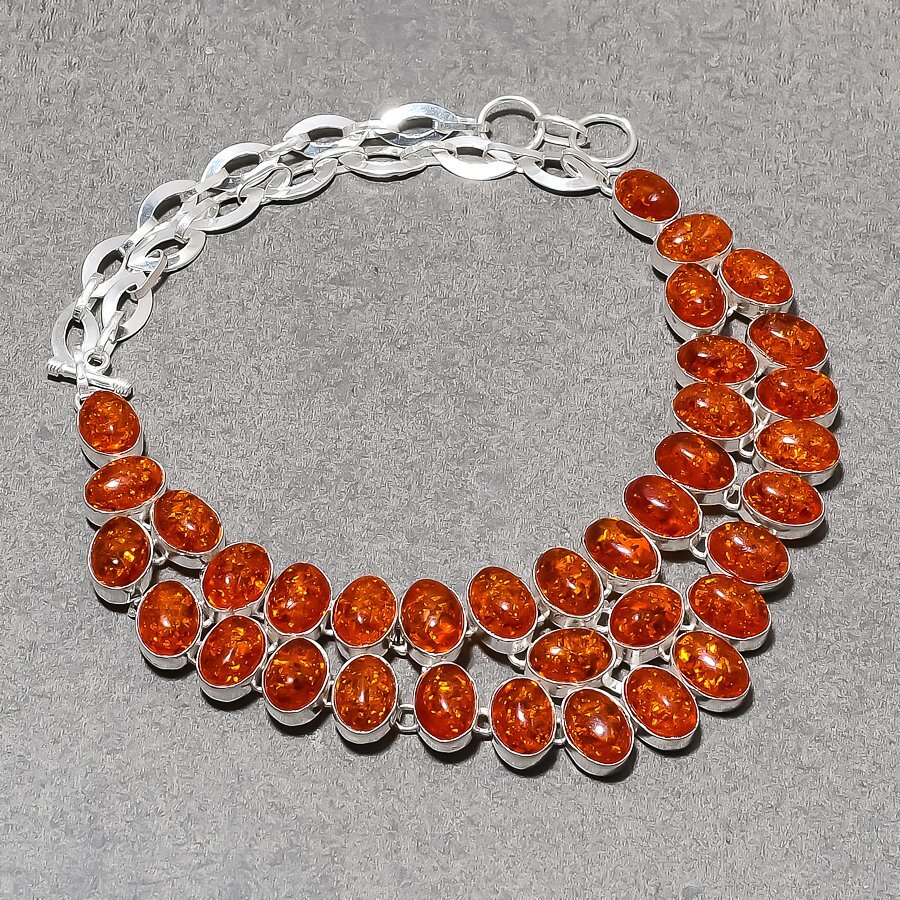 Baltic Amber Oval Shape Gemstone Handmade Fashion Ethnic Jewelry Necklace 18″