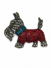 Scottie Terrier Dog Brooch 2.5″ Red Rhinestone Blue Collar