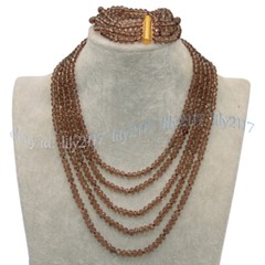 5 Rows 4x6mm Faceted Brown Crystal Rondelle Beads Necklace Bracelet Set 17-21”