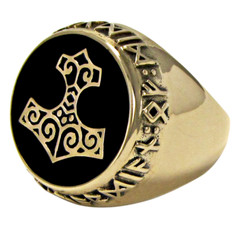 Large Bronze Thor’s Hammer Mjollnir Signet Ring Norse Viking God Asatru Jewelry
