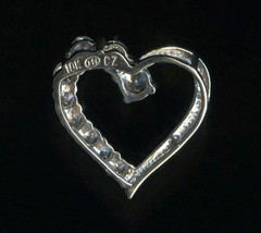 10K 1.23 Gram 17mm Solid White Gold Clear Crystal CZ Pave Row Heart Pendant -FH