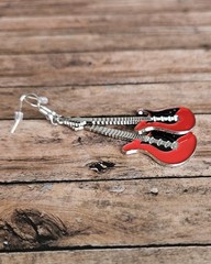 Red & Black Electric Guitar Dangle Earrings -Punk Rock Novelty Fashion Jewelry