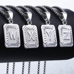 Initial Pendant Necklace 26 Capital Letter Stainless Steel Silver Men Women Gift