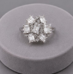 Silver 4ct Emerald Cut CZ Cluster Ring Women Statement Cocktail Fashion Jewelry
