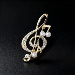 1Pcs Gold Music Note Flower Brooch, Alloy Pearl Pin for Women