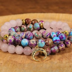 108 MALA GEMSTONE BEADS LOTUS BUDDHA CHARM YOGA CHAKRA HEALING WOMEN BRACELET