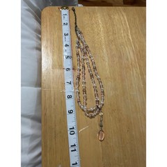 Pink White Multi Strand Beaded Necklace Faux Pearl Glass Teardrop Pendant