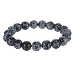 Snowflake Obsidian Bracelet Smooth Round 8mm 10mm 7.5″ Length