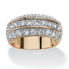 1.68 TCW Round Cubic Zirconia Triple Row Ring in Gold-Plated