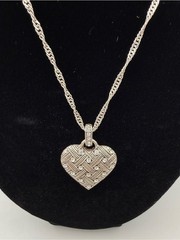 Brighton Double-Sided Crystal Heart Pendant Necklace Silver Tone Retired Rare