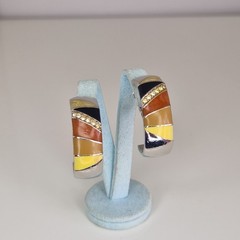 Bergdorf & Goodman Clip On Earrings Half Hoops Enamel Rhinestone Vintage 3.5cm