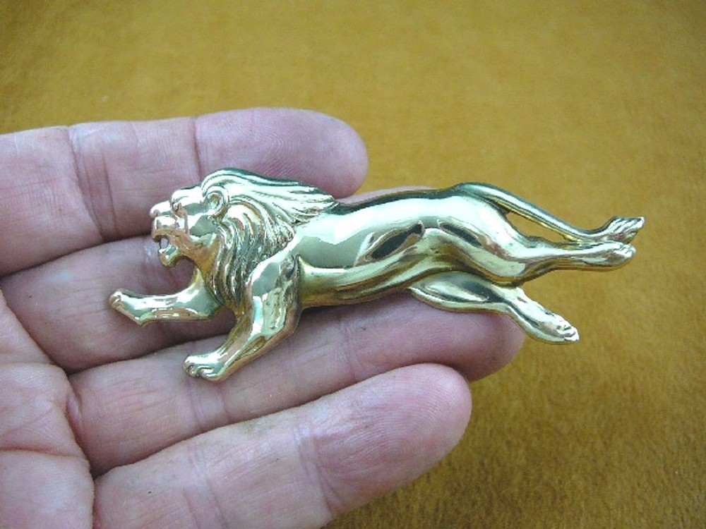 (b-lion-200) xl Running lion wild cats big cat lions pin pendant brass brooch