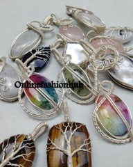 Quartz & Mix Copper Wire-Wrapped Pendant Jewelry Silver Plated Pendant Lot Gift~
