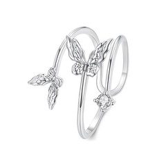 Couple Butterfly Adjustable Open Wrap Ring 925 Sterling Silver White Gold Pla…