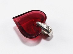 LALIQUE SMALL COEUR HEART LOVE RED CRYSTAL SILVER BAIL NECKLACE PENDANT