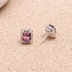 Natural Fluorite Octagon Stud Earrings 925 Sterling Silver Moissanite Jewelry