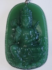 Green Jade Buddha Guanyin Pendant 22″ Necklace Multi-color Beads Gemstone Amulet