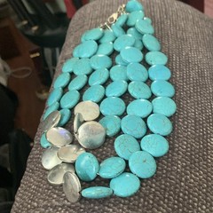 Natasha Multi-Strand Beaded Statement Necklace Blue Turquoise