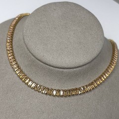 Gold Baguette Tennis Necklace Champagne Crystal Stainless Steel Choker Necklace