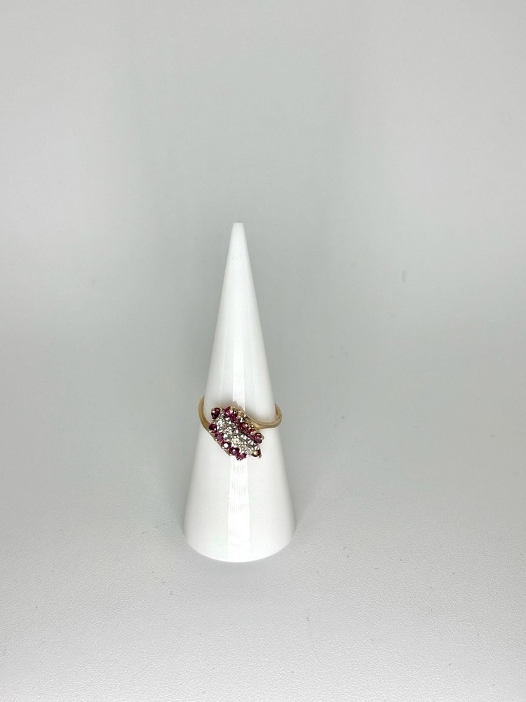 Vintage 10K Yellow Gold Cluster Ring with Genuine Rubies and Diamond Accents