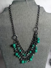 Vintage Gunmetal Green Woman’s Necklace With Multicolored Beads