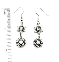 Brighton Arctica 2-Snowflakes Dangle Crystals Holiday Winter Silver Earrings