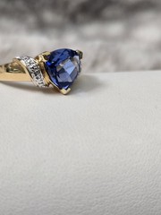 Ross Simons 18k Yellow Gold/Sterling Silver Trillion Blue Cz Ring