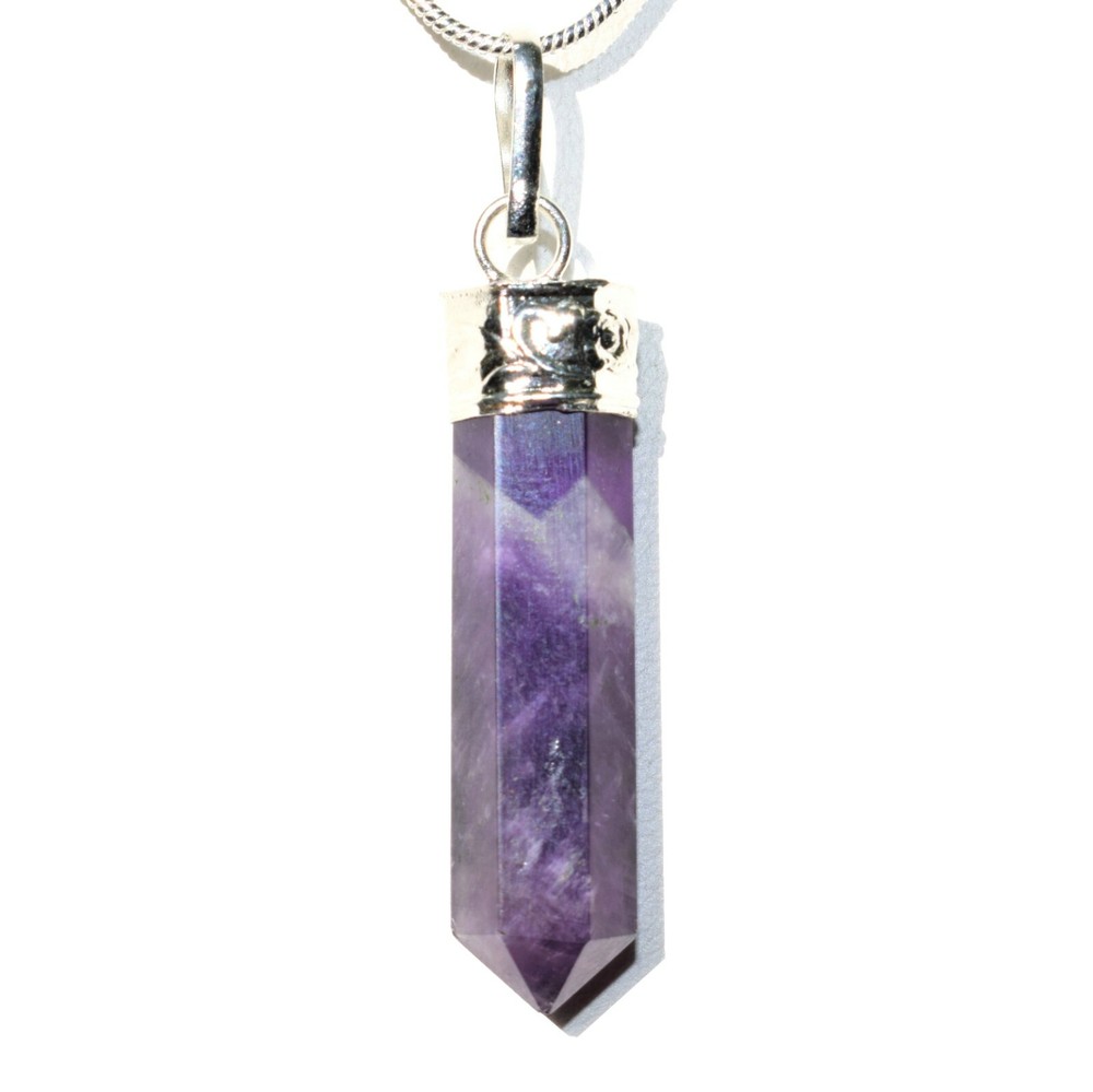Himalayan Amethyst Crystal Point Pendant + 20″ Stainless Steel Chain & Charger