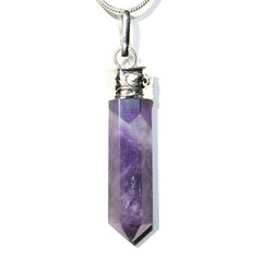 Himalayan Amethyst Crystal Point Pendant + 20″ Stainless Steel Chain & Charger