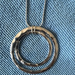 Silver Snake Chain Necklace Double Circle Pendant Lobster Adjustable