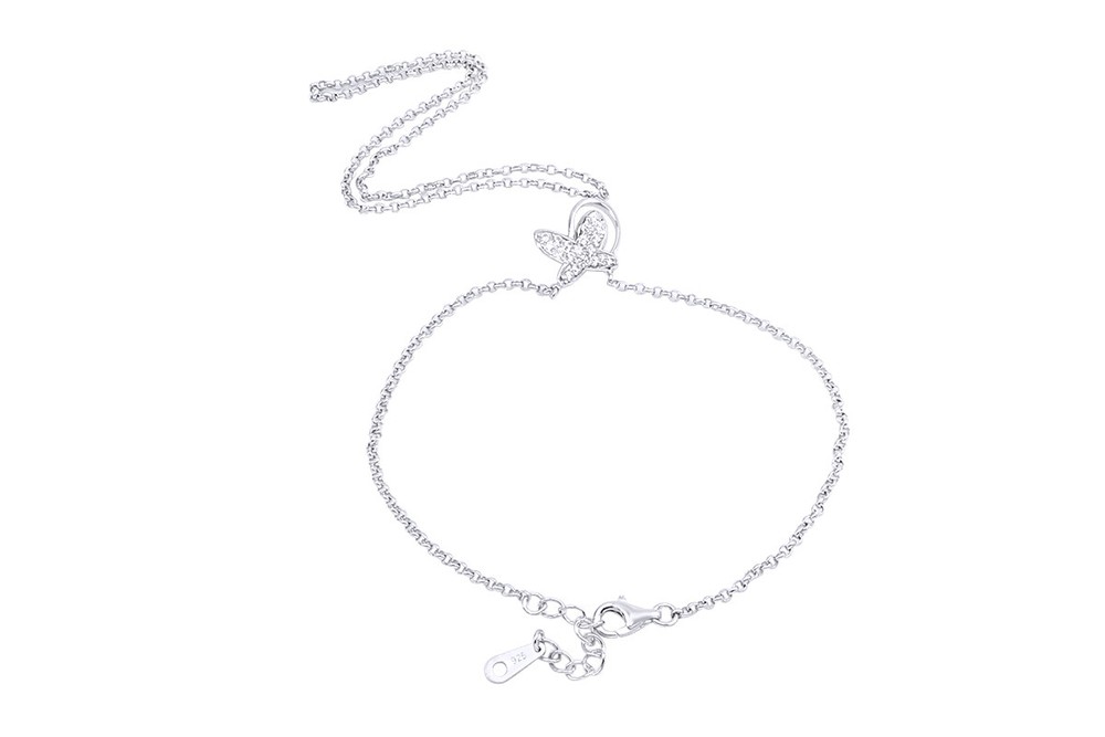 Round Simulated Diamond Butterfly Bracelet 14K White Gold Plated Sterling Silver
