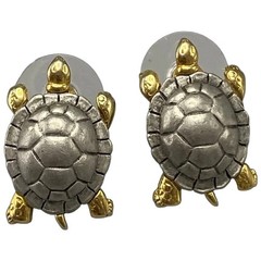 JJ Two Tone Turtle Earrings for Pierced Ears Jonette Jewelry Post Back