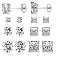 MDFUN 6 Pairs 925 Sterling Silver Post Stud Earrings Set 3mm/5mm/7mm Princess…