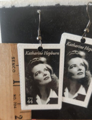 Katharine Hepburn Earrings Handmade Postage Stamp 44 cent lightweight